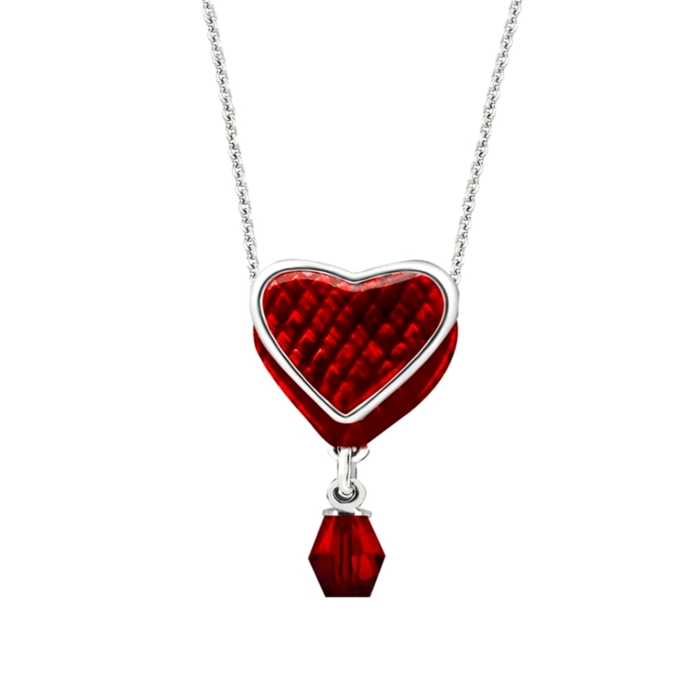 Swarovski Crystal Yours Truly Red Enamel Heart Pendant Necklace Silver
